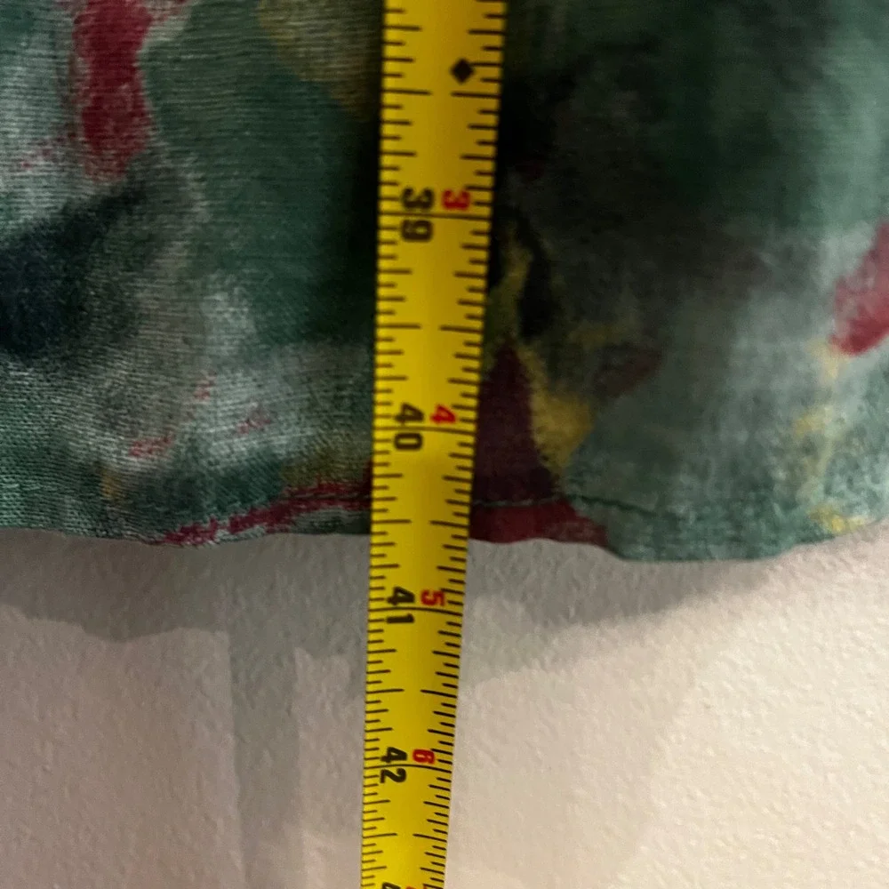 Belambra Italy 100% Linen Green Watercolor Floral Tie Shoulder Shift Dress‎ M